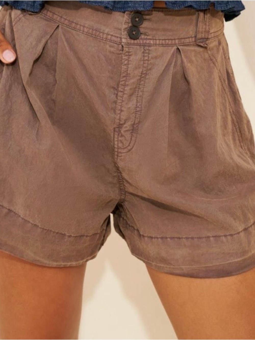 Free People Brown Pleated High-Rise Shorts